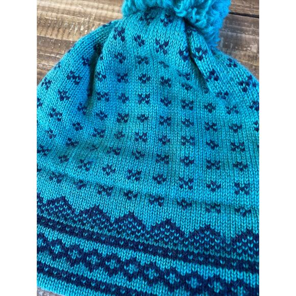 Vintage 1980's Maureen of the Mews Knitted Winter Ski Hat Beenie Green Pom Pom - Picture 5 of 12